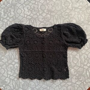 Black Crochet Embroidered Puff Sleeve Top size S Saints and Hearts